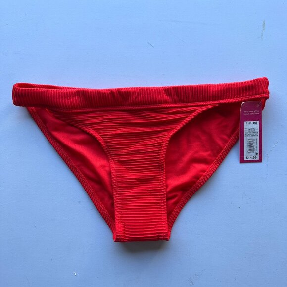 Xhilaration Juniors' Ribbed Cheeky Bikini Bottom Red Large - Picture 3 of 6